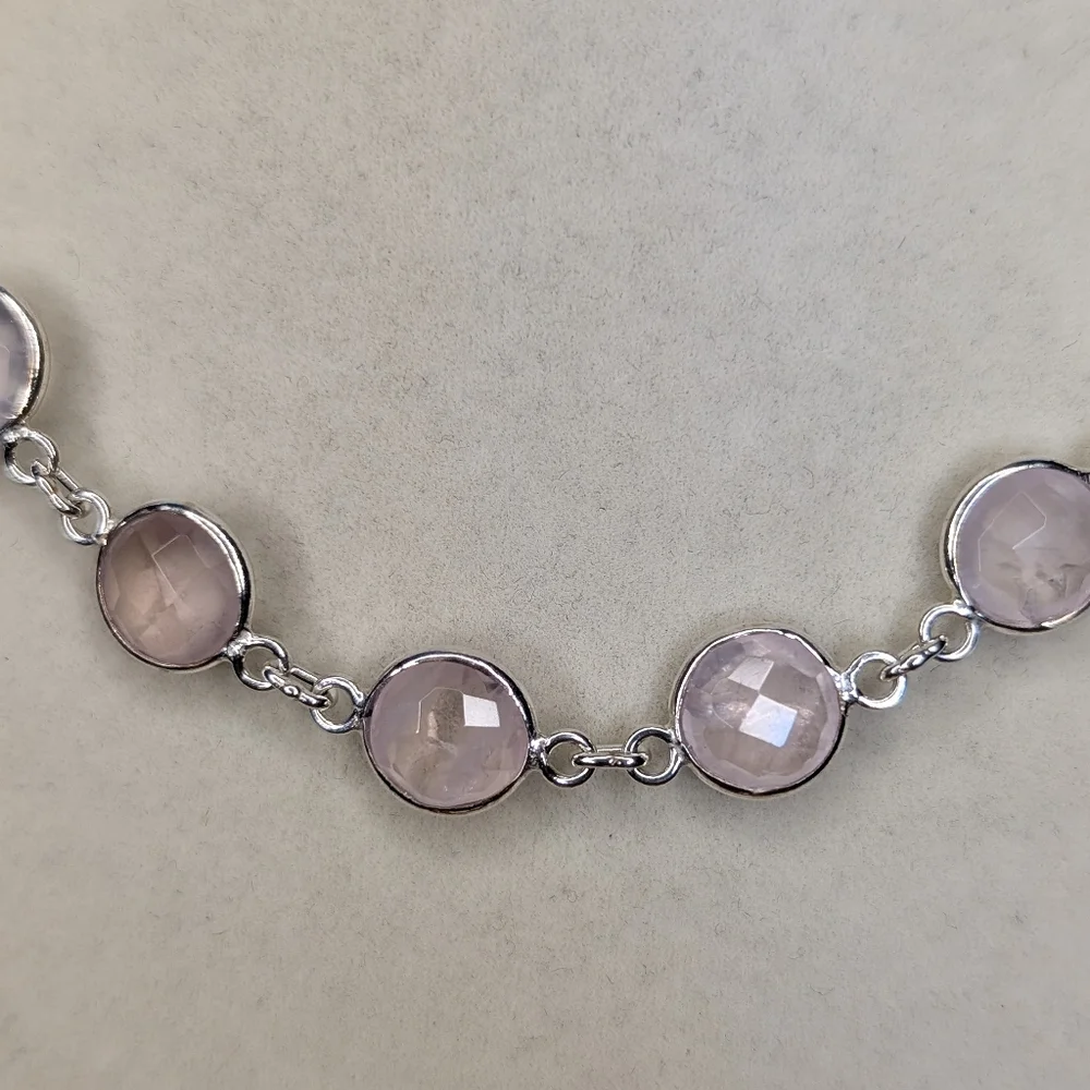 Rose Quartz Necklace S925 Sterling Silver - Picture 6 of 7